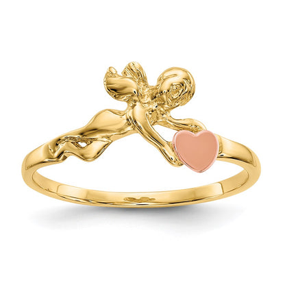 10K Two-tone Angel and Satin Heart Ring