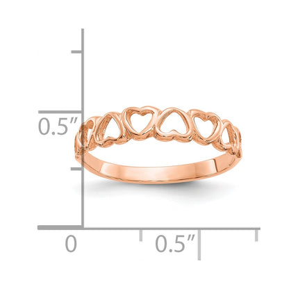 10K Rose Gold Polished Hearts Ring