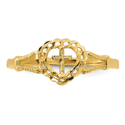 10K Diamond-Cut Cross in Heart Size 4 Baby / Childs Ring