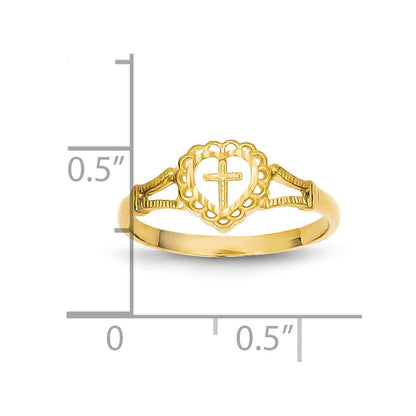 10K Diamond-Cut Cross in Heart Size 4 Baby / Childs Ring