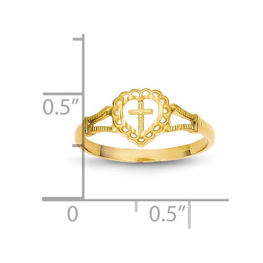 10K Diamond-Cut Cross in Heart Size 4 Baby / Childs Ring