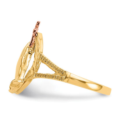 10K Two-tone Diamond Cut Praying Hands with Cross Ring
