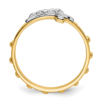 10K Two-tone Crucifix Rosary Ring