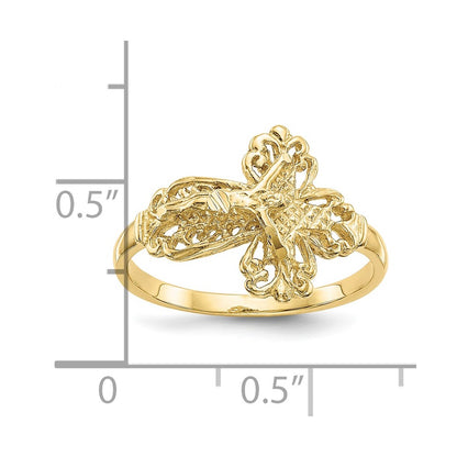 10K Diamond-Cut Crucifix Ring