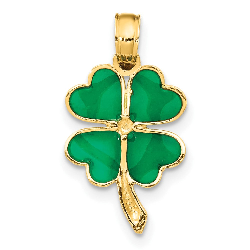 10K 4-Leaf Clover Green Enameled Pendant