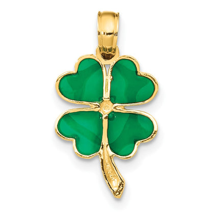 10K 4-Leaf Clover Green Enameled Pendant