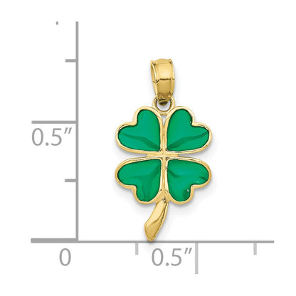 10K 4-Leaf Clover Green Enameled Pendant
