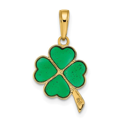 10K 4-Leaf Clover Green Enameled Pendant