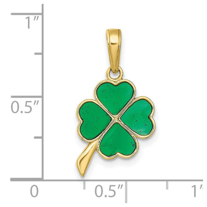 10K 4-Leaf Clover Green Enameled Pendant