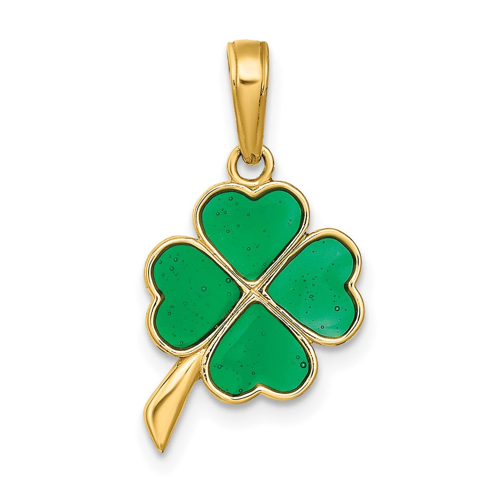 10K 4-Leaf Clover Green Enameled Pendant