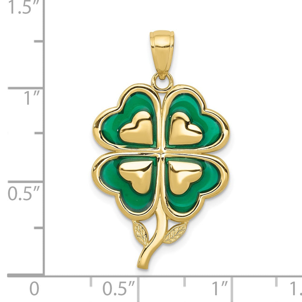 10K Green Enameled 4-Leaf Clover Pendant