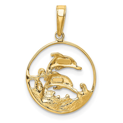 10K and White Rhodium Double Dolphins in Circle Charm