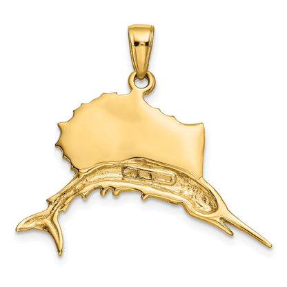 10K and White Rhodium Sailfish Pendant