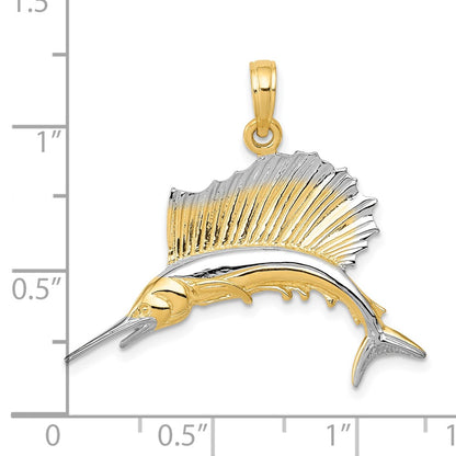 10K and White Rhodium Sailfish Pendant