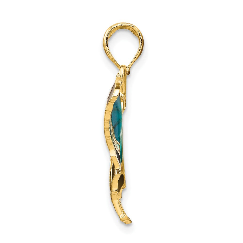 10K Aqua and Black Enameled Butterfly Pendant