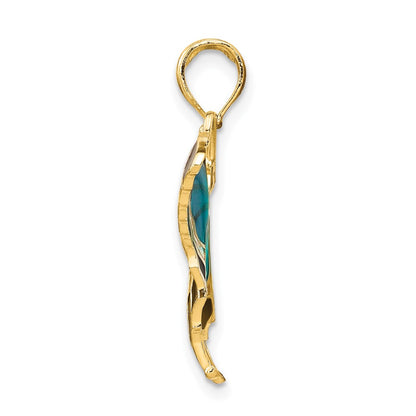 10K Aqua and Black Enameled Butterfly Pendant