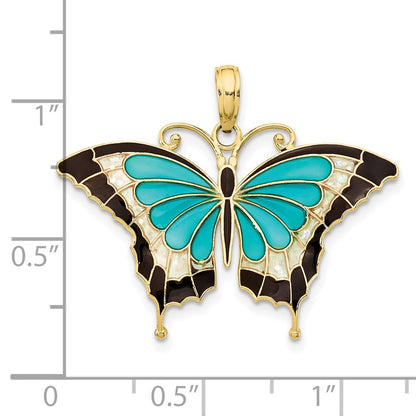 10K Aqua and Black Enameled Butterfly Pendant