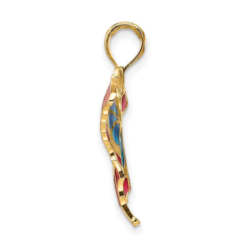 10K Blue and Red Enameled Butterfly Pendant