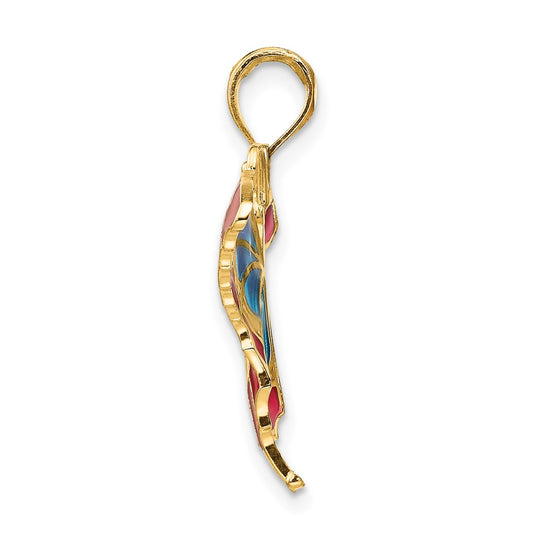 10K Blue and Red Enameled Butterfly Pendant