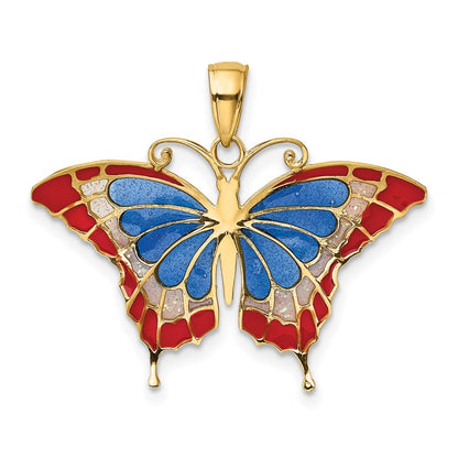 10K Blue and Red Enameled Butterfly Pendant