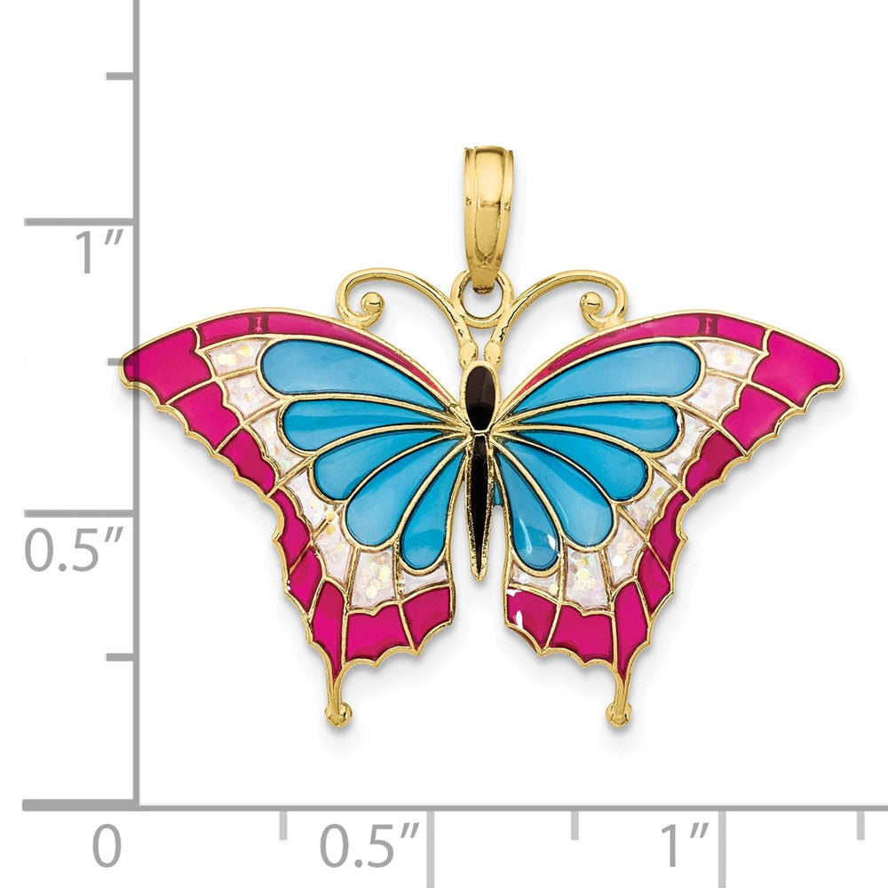 10K Blue and Red Enameled Butterfly Pendant