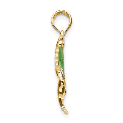 10K Green and Black Enameled Butterly Pendant