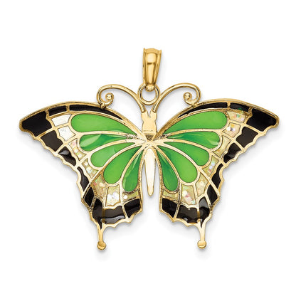 10K Green and Black Enameled Butterly Pendant