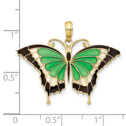 10K Green and Black Enameled Butterly Pendant