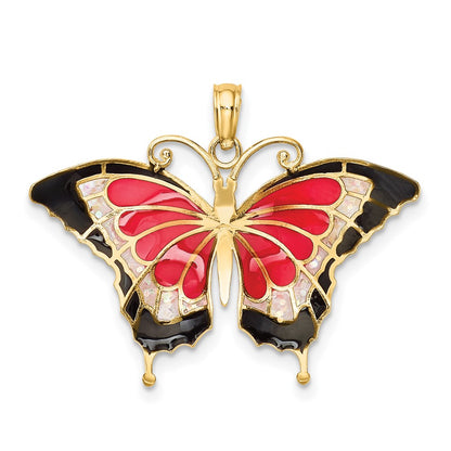 10K Pink and Black Enameled Butterfly Pendant
