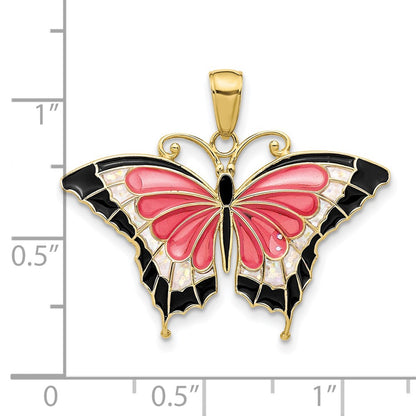 10K Pink and Black Enameled Butterfly Pendant