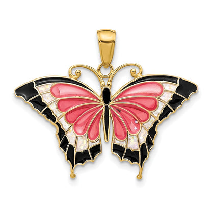 10K Pink and Black Enameled Butterfly Pendant