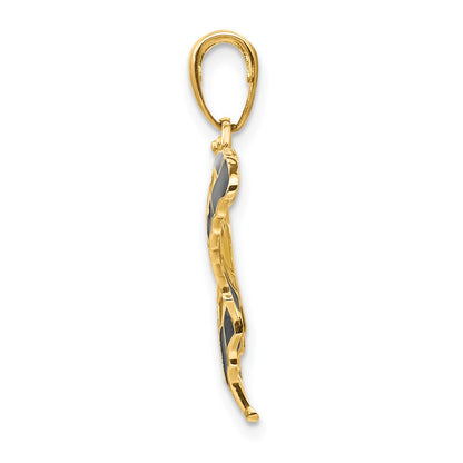 10K Yellow and Black Enameled Butterfly Pendant