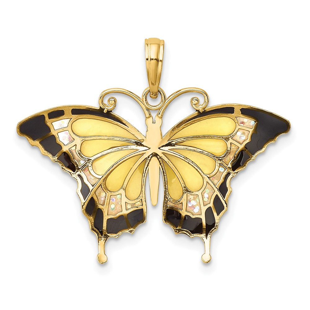 10K Yellow and Black Enameled Butterfly Pendant