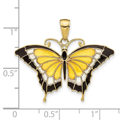 10K Yellow and Black Enameled Butterfly Pendant