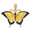 10K Yellow and Black Enameled Butterfly Pendant