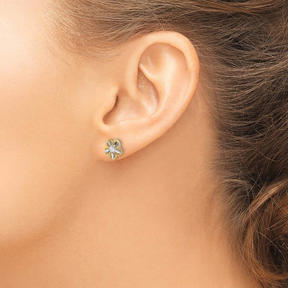 10K and White Rhodium Diamond-cut Flower Post Earrings