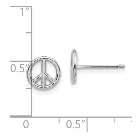 10K White Gold Polished Peace Symbol Post Earrings