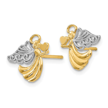 10K and White Rhodium Angel with Heart Post Earrings