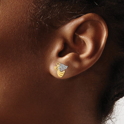 10K and White Rhodium Angel with Heart Post Earrings