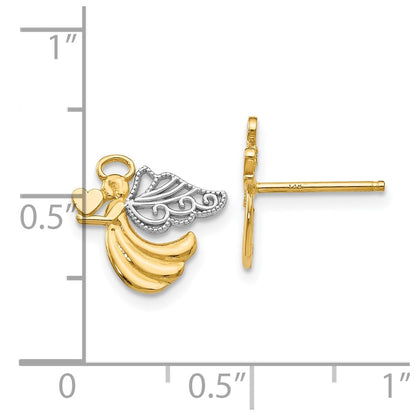 10K and White Rhodium Angel with Heart Post Earrings