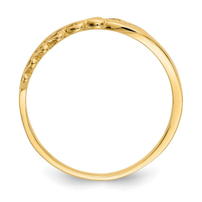 10K Polished Criss Cross Hearts Pattern Ring