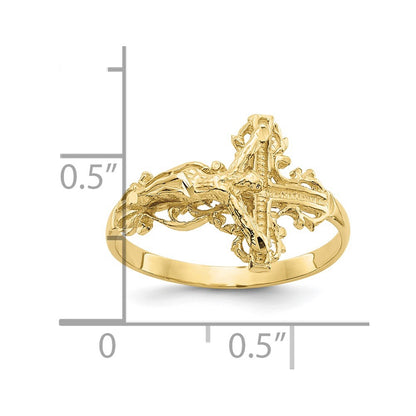 10K Diamond-cut Crucifix Ring