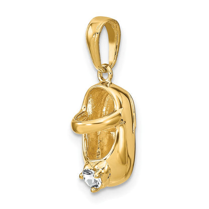 10K 3-D April/Clear Synthetic Stone Engraveable Baby Shoe Charm