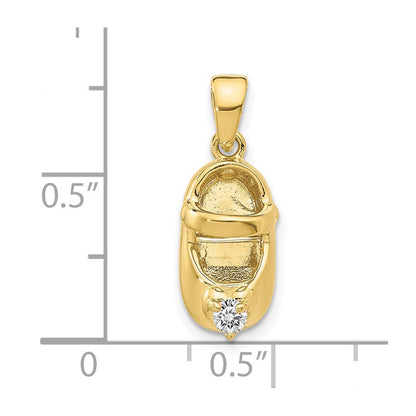 10K 3-D April/Clear Synthetic Stone Engraveable Baby Shoe Charm