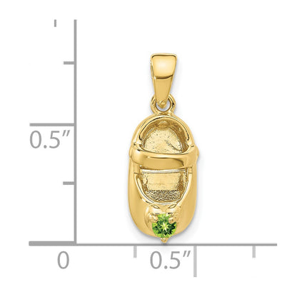 10K 3-D August/Light Green Synthetic Stone Engraveable Baby Shoe Charm