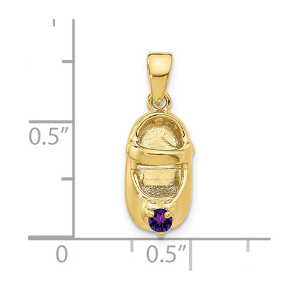 10k 3-D February/Purple Synthetic Stone Engraveable Baby Shoe Charm