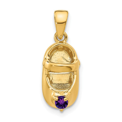 10k 3-D February/Purple Synthetic Stone Engraveable Baby Shoe Charm