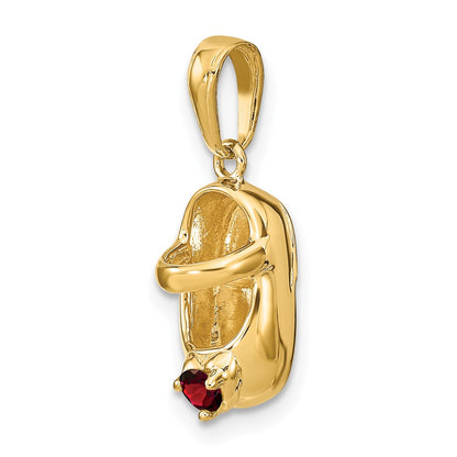 10K 3-D January/Dark Red Synthetic Stone Engraveable Baby Shoe Charm