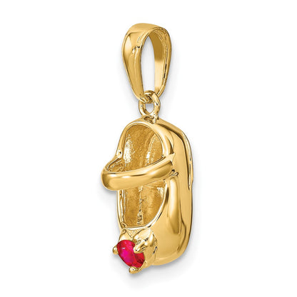 10K 3-D July/Red Synthetic Stone Engraveable Baby Shoe Charm
