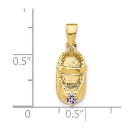 10K 3-D June/Lavender Synthetic Stone Engraveable Baby Shoe Charm